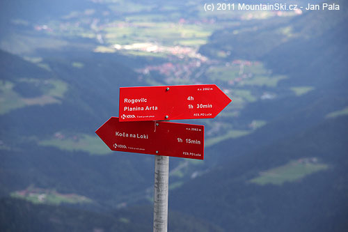 Rozcestník u vrcholu Raduhy, Savinjská dolina v pozadí