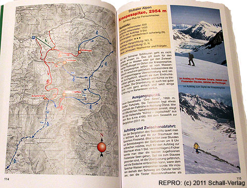 Dvoustránka 114–115 ze skialpinistického průvodce Schitour Plus – Kraspesspitze 2954 m