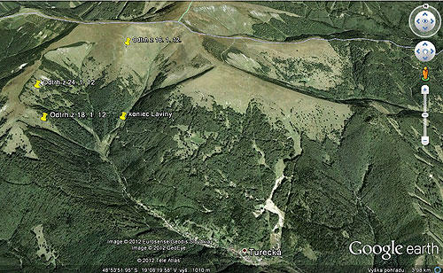 Odtrhy lavín pod Krížnou – velký obrázek: Mapka lavin