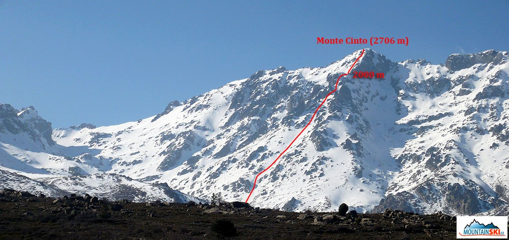 Naša trasa v južnej stene na Monte Cinto