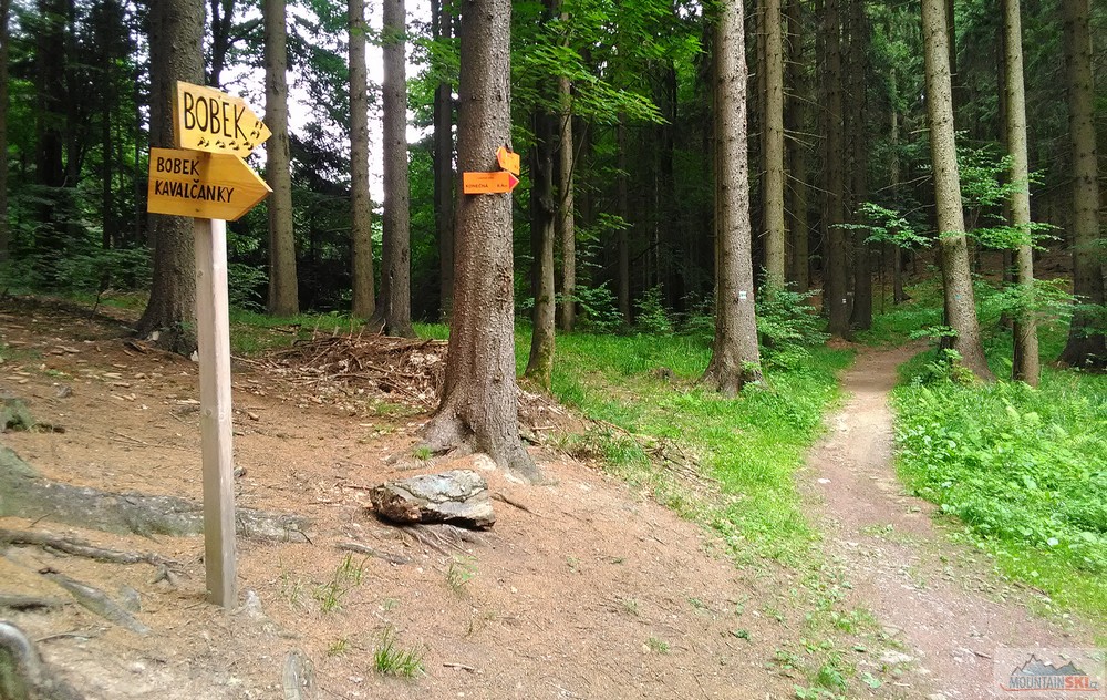 Přímo vede na Bobek pěší stezka, doprava je zajížďka pro cyklisty