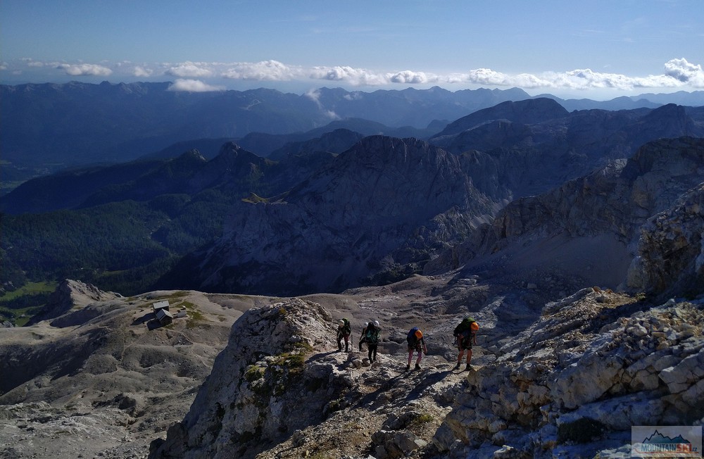 Dom Planika pod námi a Malý Triglav nad námi