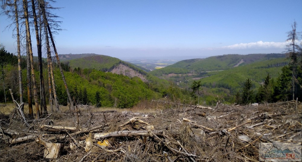 Těží se všude, kde oko dohlédne, otevírají se tím tak daleké výhledy, ale pohled na svahy zcela vyčištěné od stromů je nepěkný