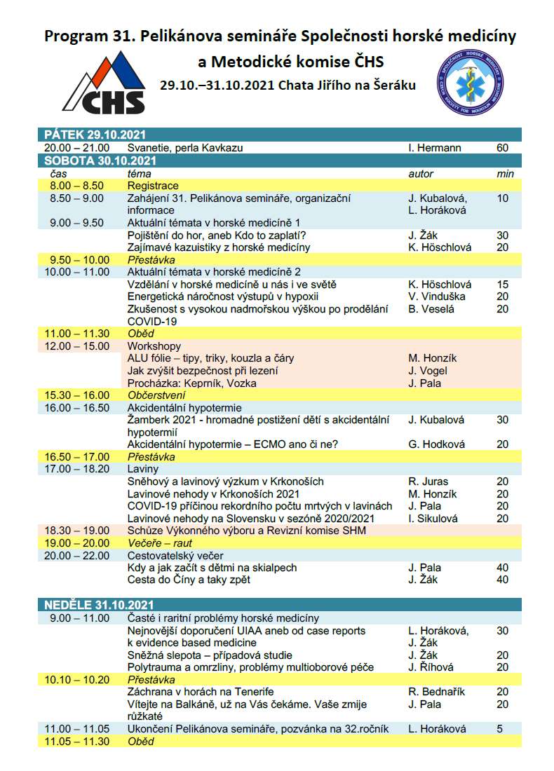 Program 31. Pelikánova semináře horské medicíny
