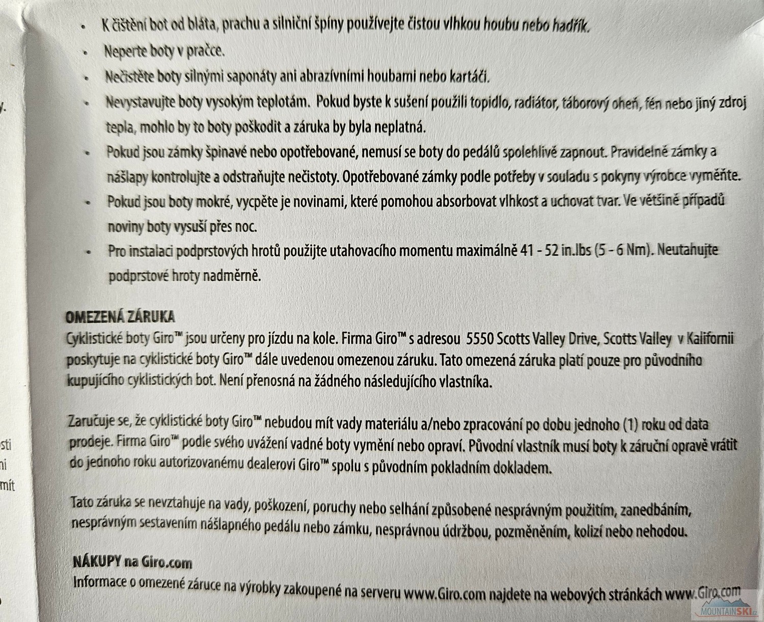 Tzv. záruční podmínky firmy Giro