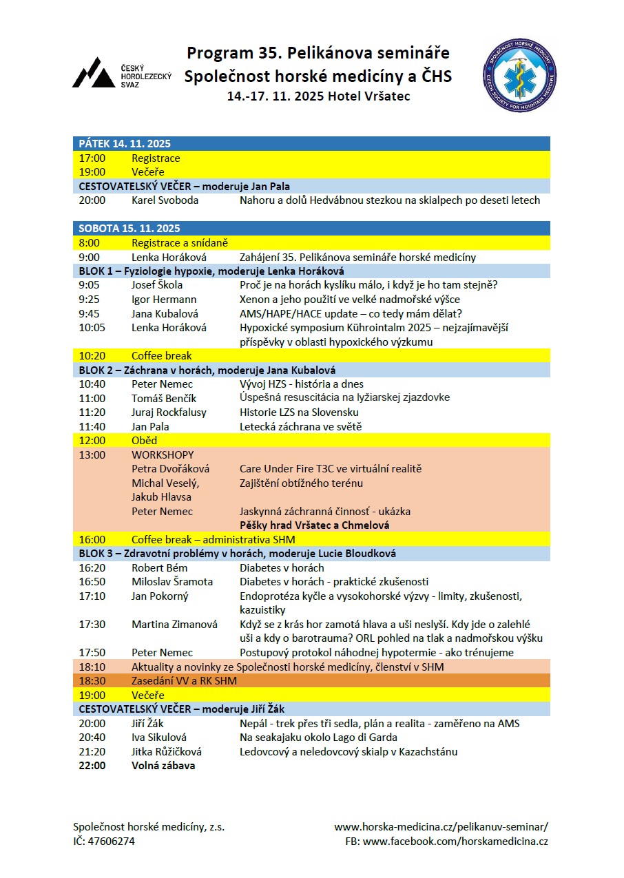 Program 35. Pelikánova semináře horské medicíny 2025 – strana 1