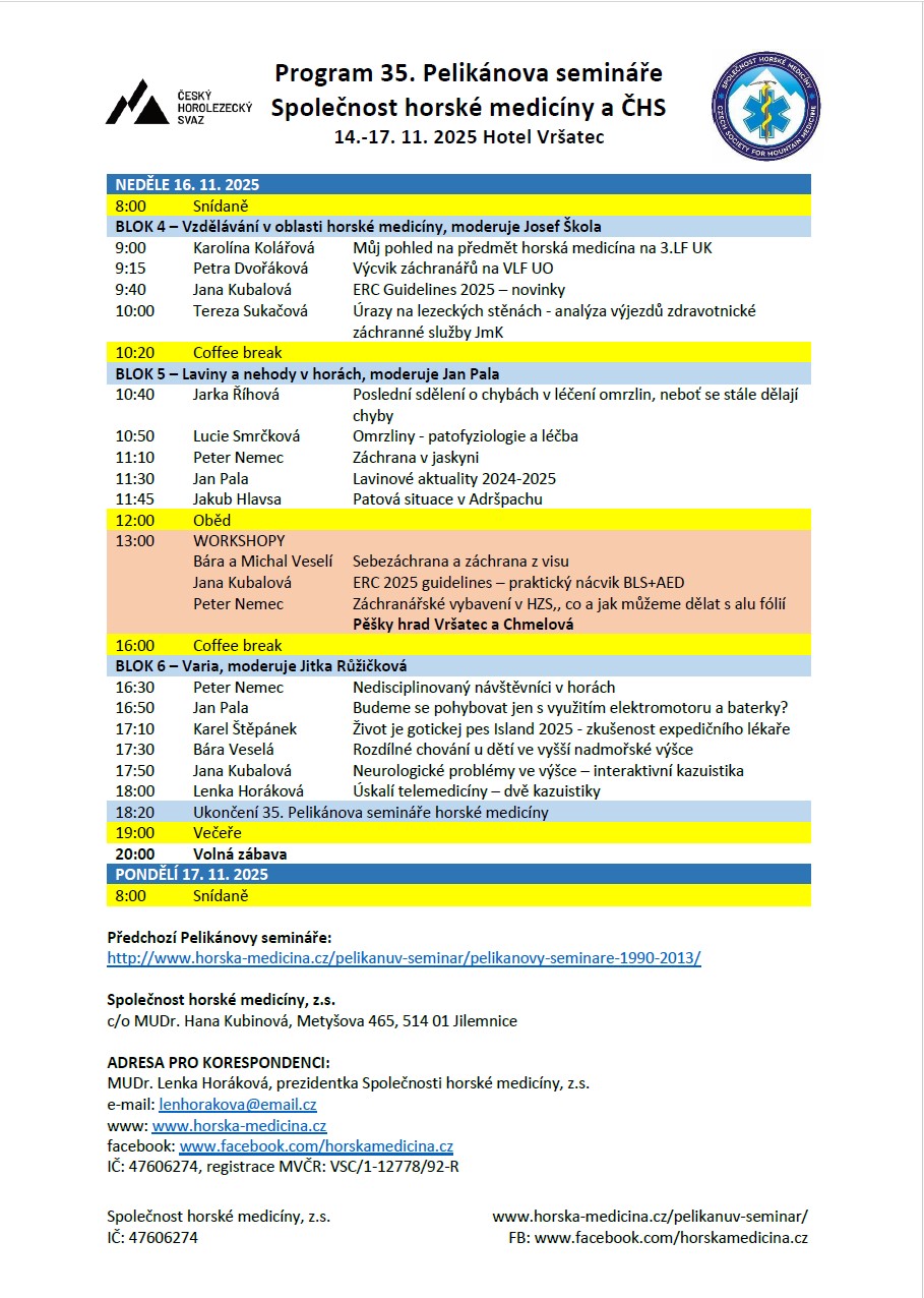 Program 35. Pelikánova semináře horské medicíny 2025 – strana 2