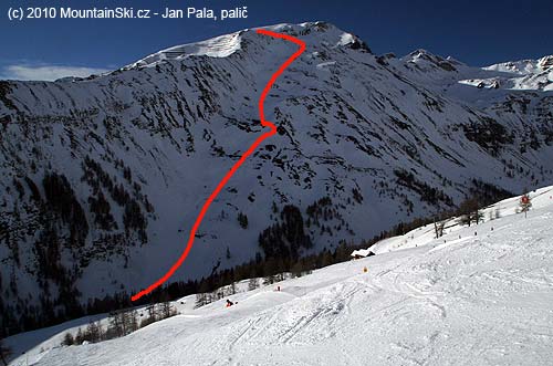 Ski route 2 z vrcholu Shareck (2604 m) do Fleissalmu (1809 m)