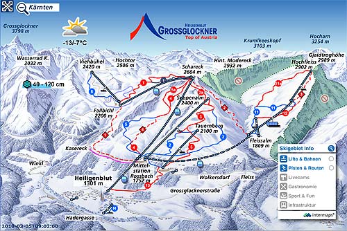 Lyžařské tratě a vleky v Heiligenblutu – plná verze je tady Heiligenblut – ski pisten