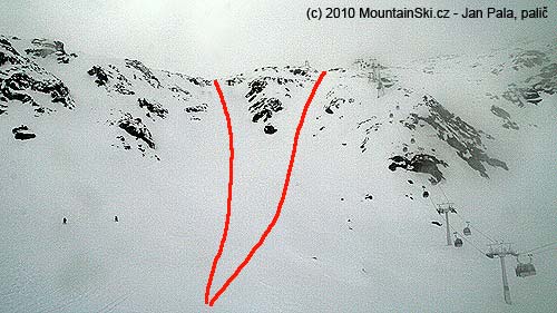 Neznačený terén Variante začínající u Duisburger Hütte (2573 m)