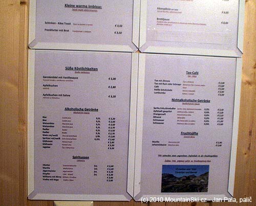 Německy a slovensky psaný jídelní lístek na Duisburger Hütte